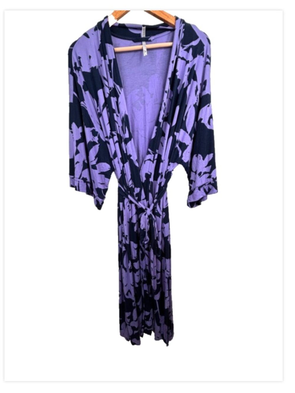 Soma Cool Nights Purple Floral Kimono Robe Wrap Size XXL Pockets Loungewear Spa